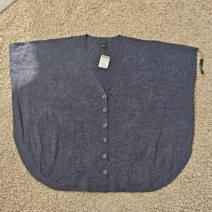 NWT Logix Wool Blend Short Sleeve Poncho Sweater Large/XL Lightweight Button Up